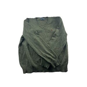 Polo Ralph Lauren Mens 2XL 100% Lambs Wool Sweater V-neck Green Preppy Classic